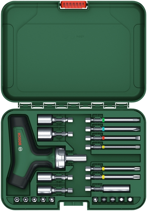 Набір викруток Bosch з тріскачкою з Т-подібною рукояткою 22 шт. (1.600.A02.Z9T)фото