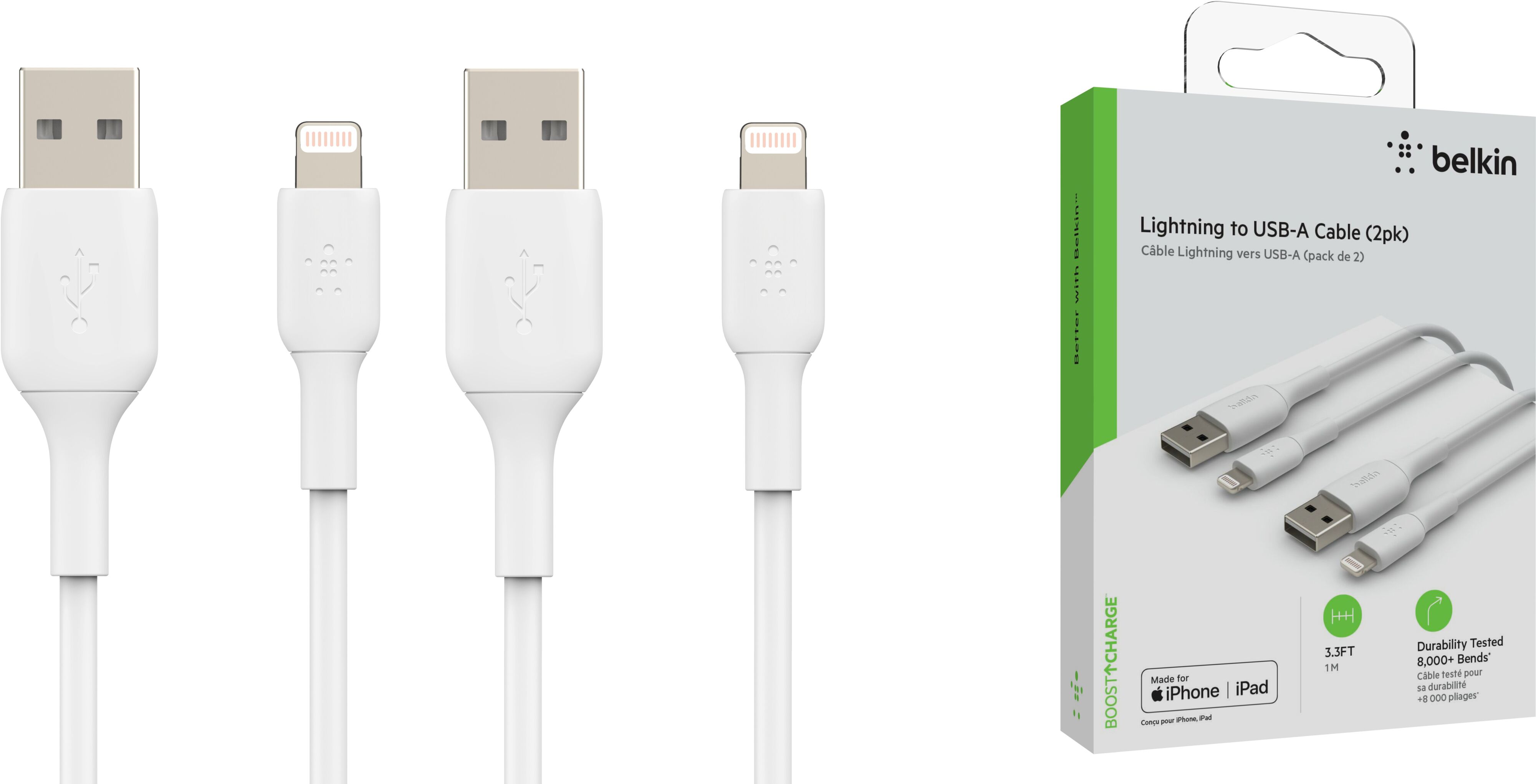 Кабель Belkin USB-A - Lightning Data/Charge 1m, PVC, (2 Pack), White (CAA001BT1MWH2PK) фото 8