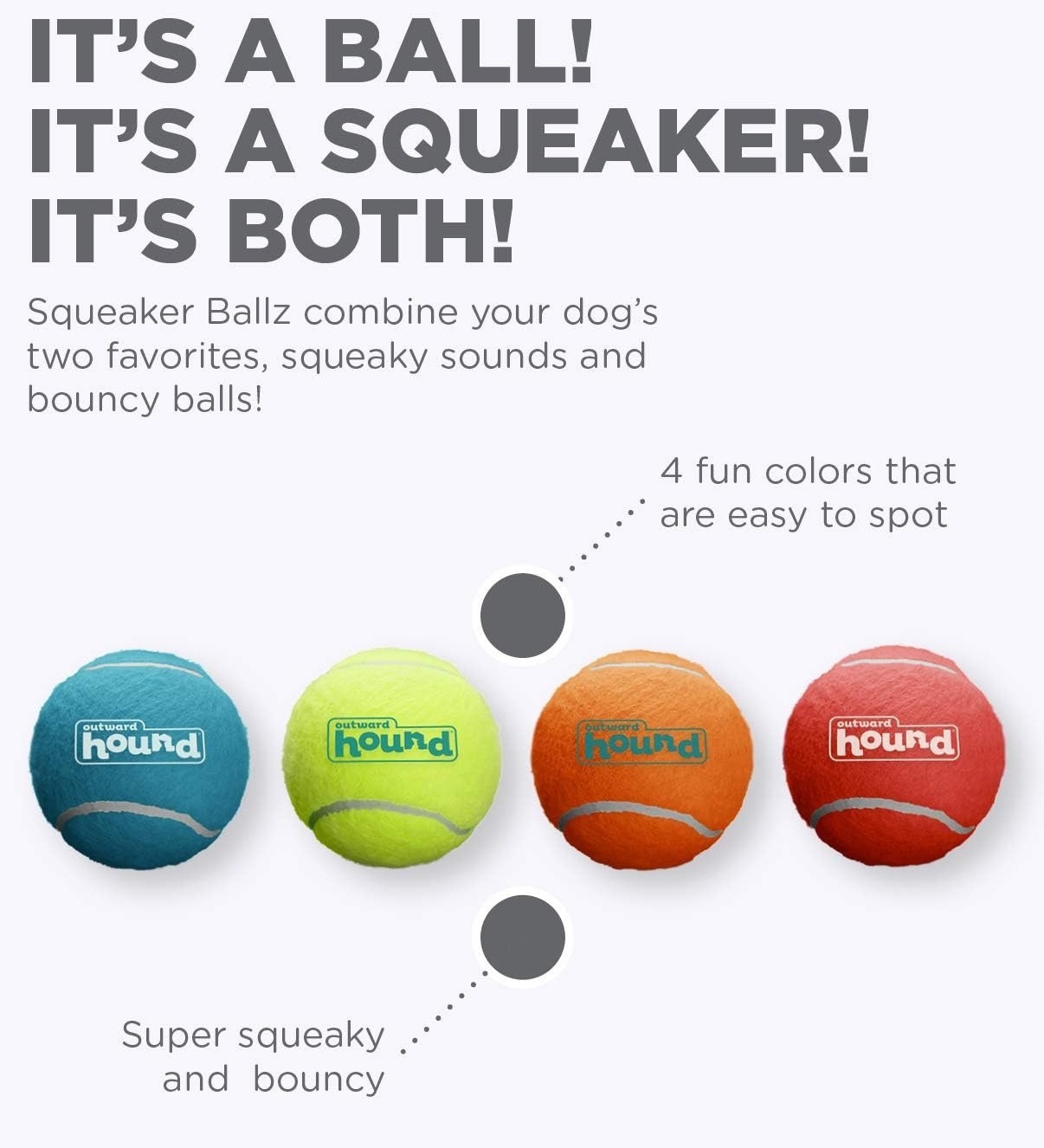 Іграшка-пищалка для собак Outward Hound Тенісні м'ячі маленькі різнокольорові 4штфото4