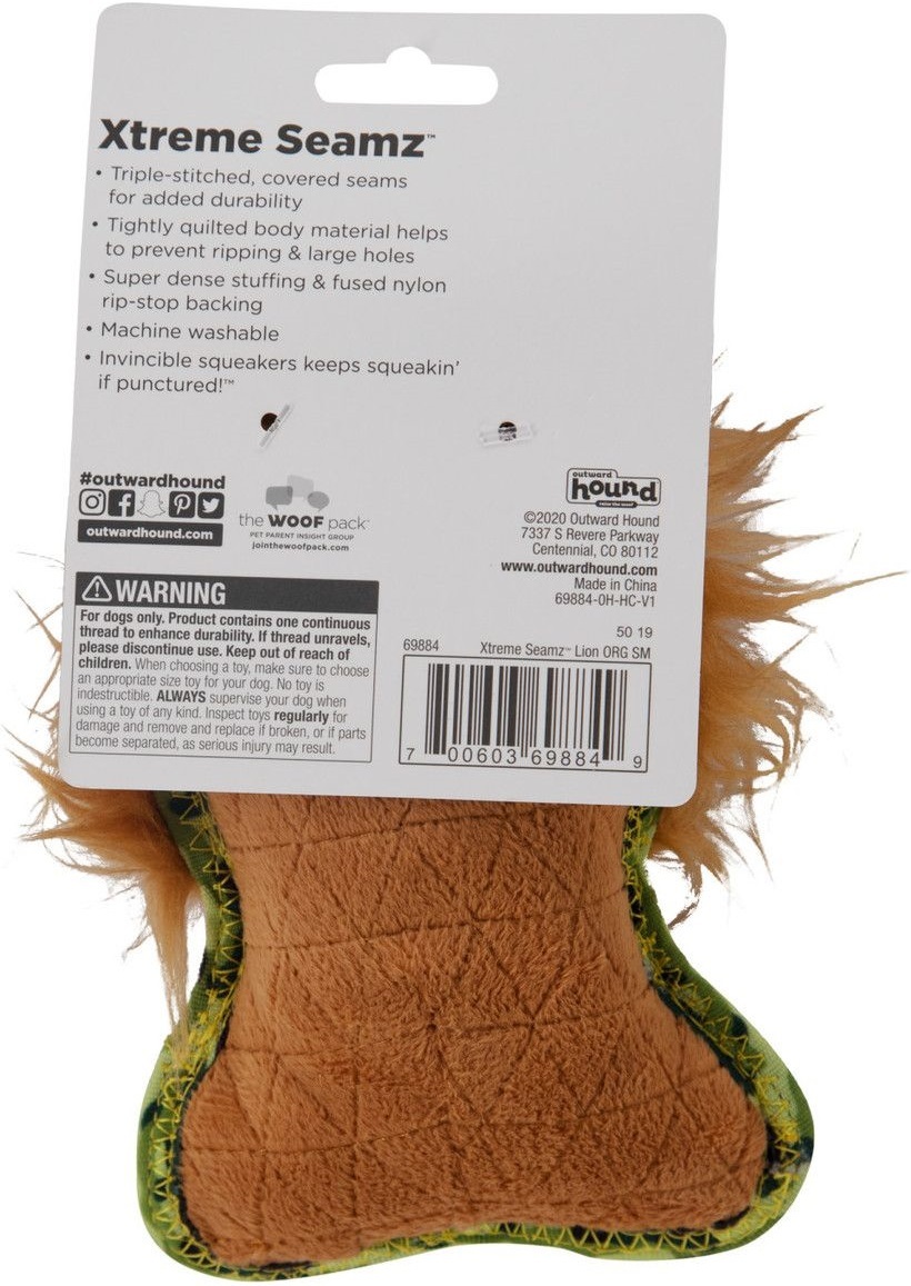 Іграшка-пищалка для собак Outward Hound Xtreme Лев маленький помаранчевийфото2