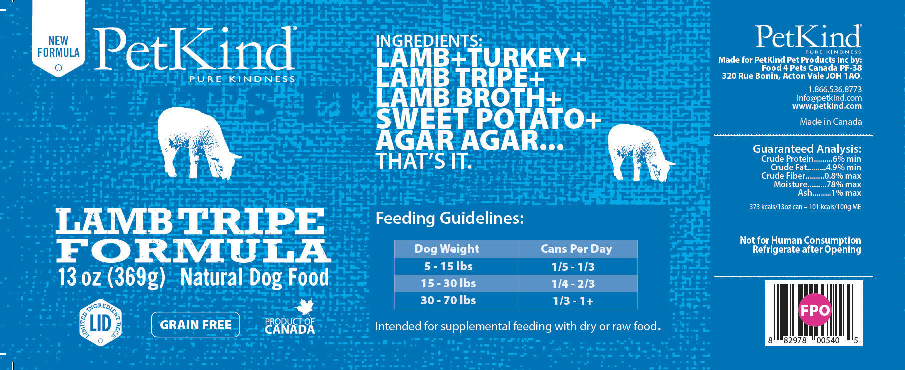 Консерва для собак PetKind Lamb Tripe Formula с новозеландским ягненком, мясом канадской индейки 369г фото 2