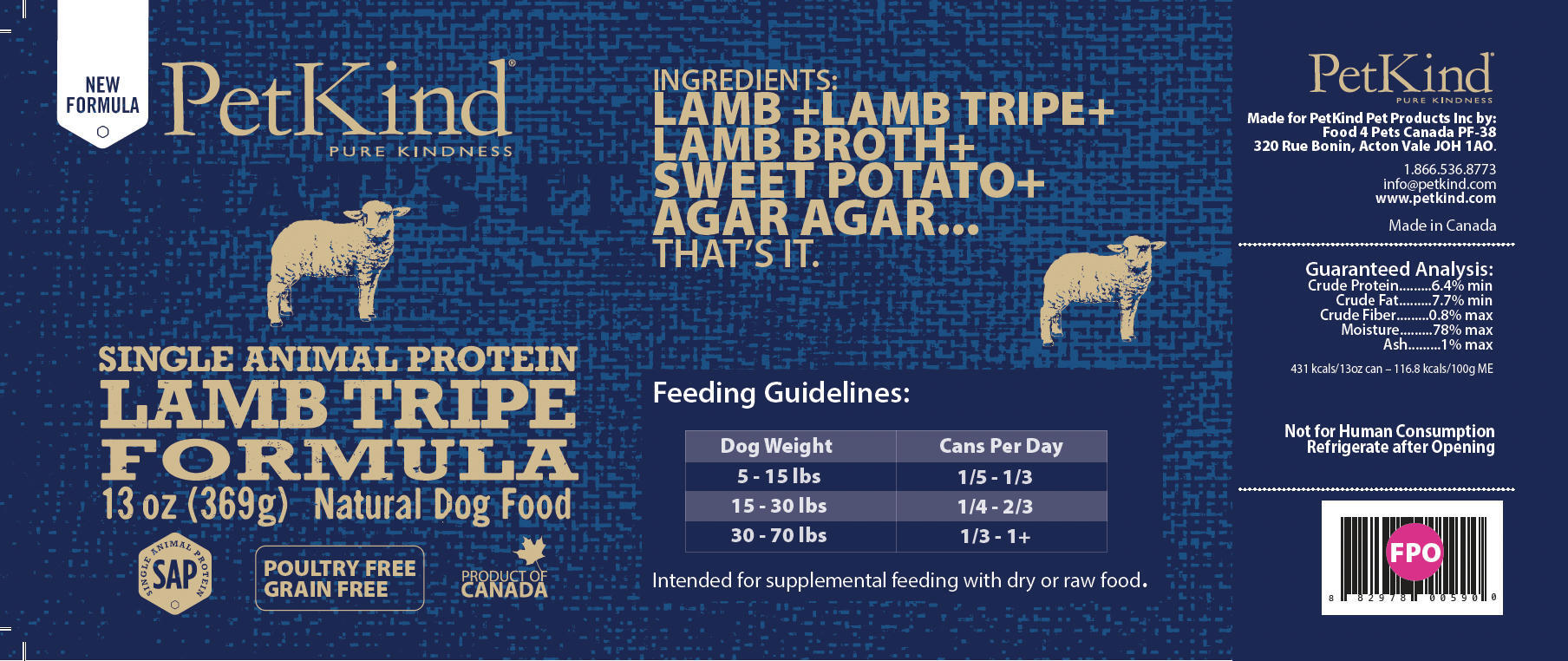 Консерва для собак PetKind Lamb Tripe Single Animal Protein Formula монопротеин с ягненком/ягненным рубцом 369г фото 2