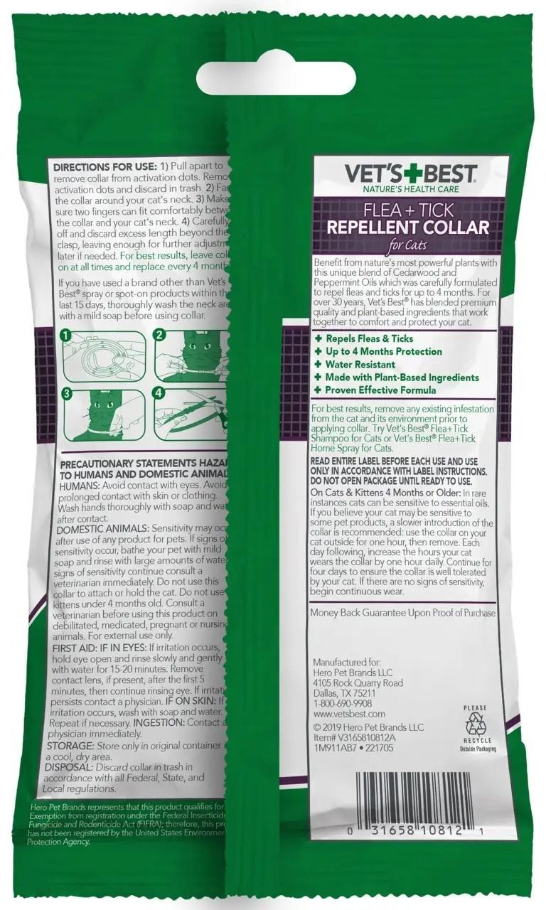Ошейник для кошек Vet`s Best Flea&Tick Repellent Collar от блох и клещей 60см фото 2