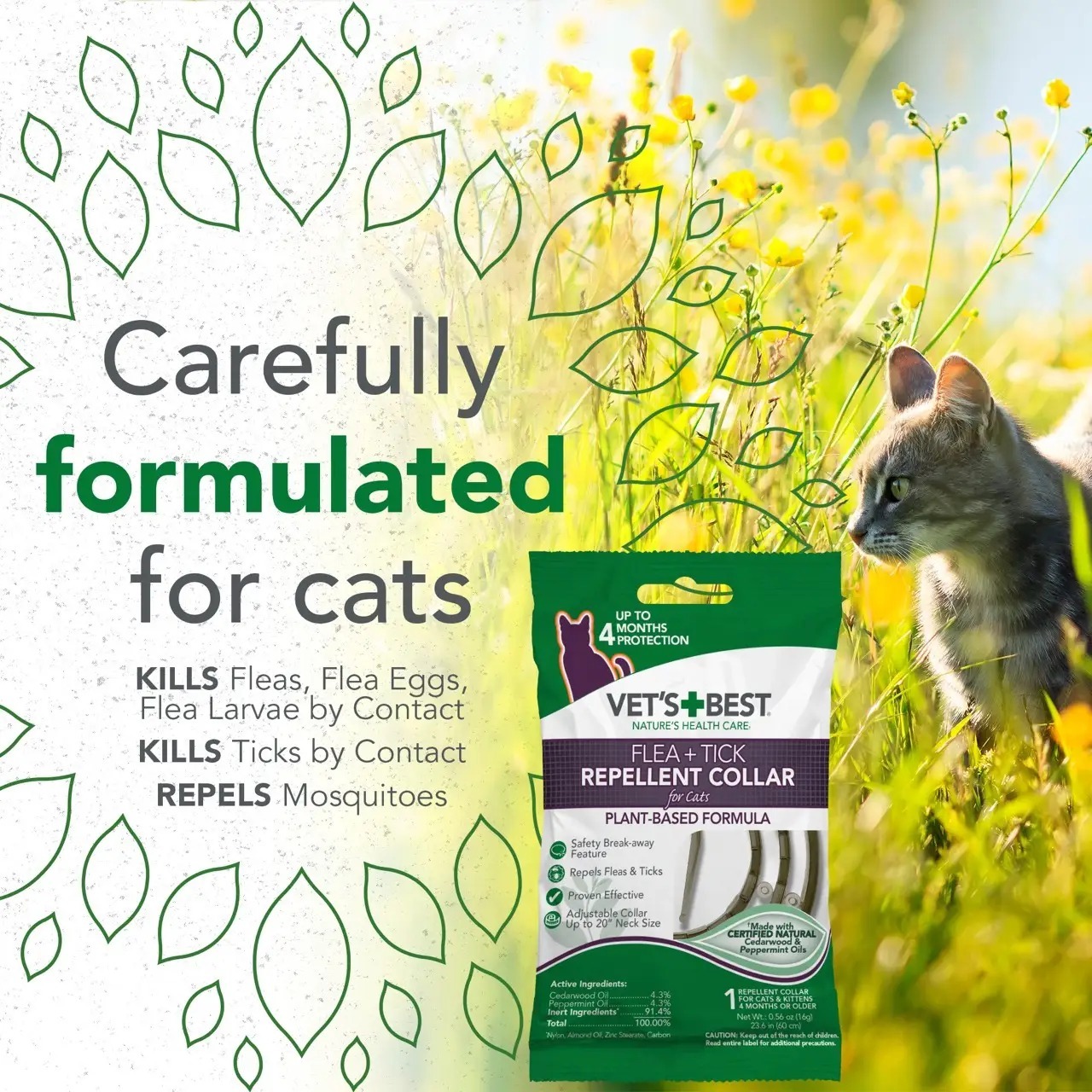 Ошейник для кошек Vet`s Best Flea&Tick Repellent Collar от блох и клещей 60см фото 3