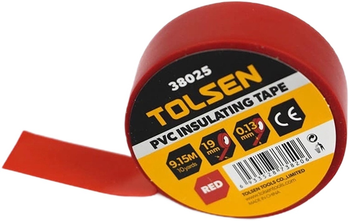 Лента изоляционная Tolsen, 9,15м, 19x0.13мм, красная (38025) фото 3