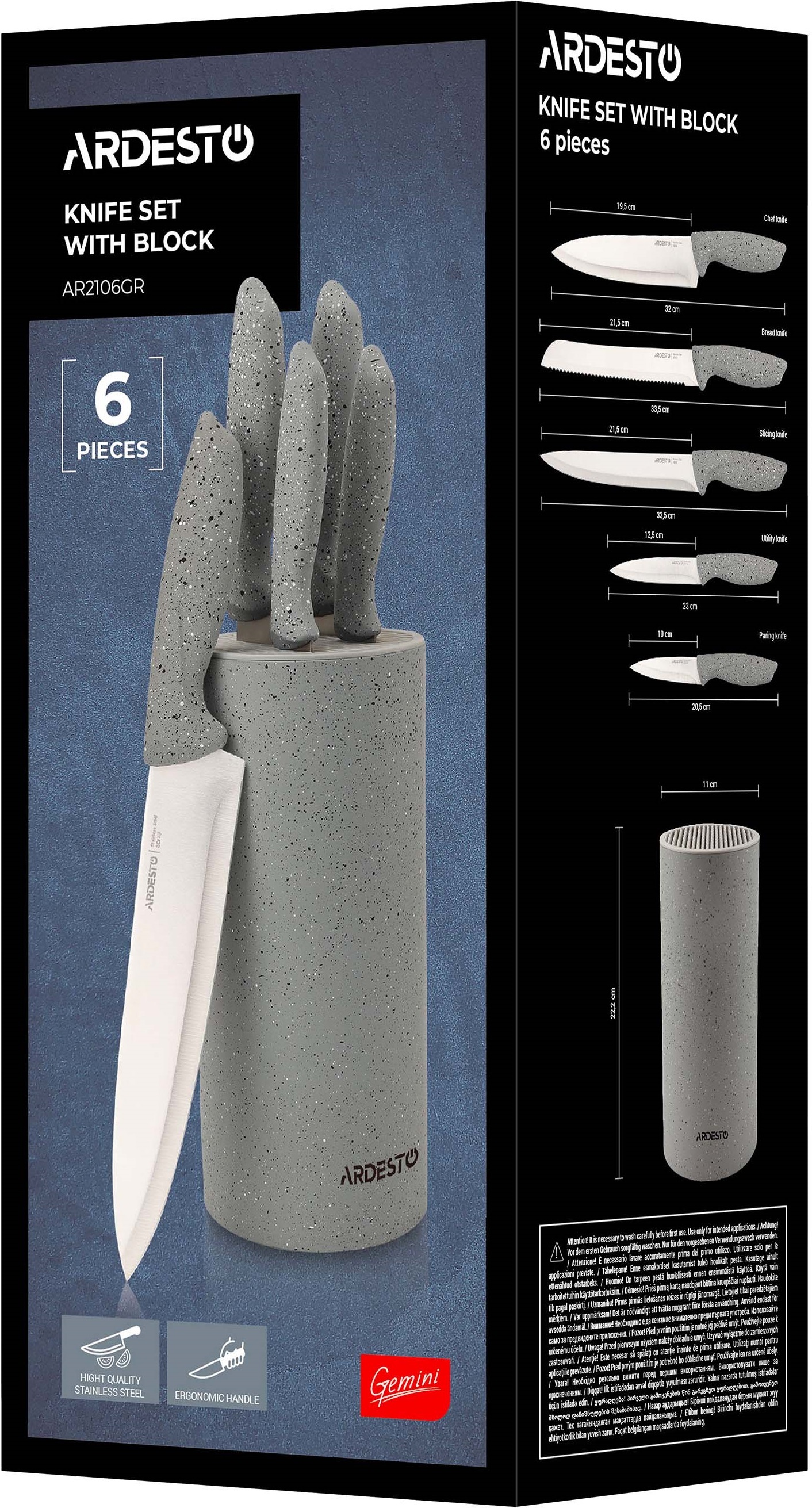 Набор ножей с блоком ARDESTO Gemini, 6 предметов, серый (AR2106GR) фото 11