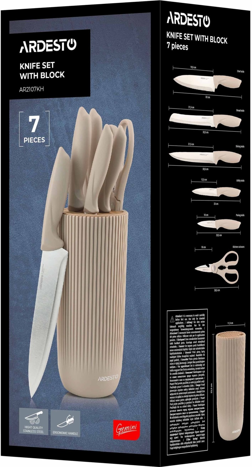 Набор ножей с блоком Ardesto Gemini, 7 предметов, бежевый (AR2107KH) фото