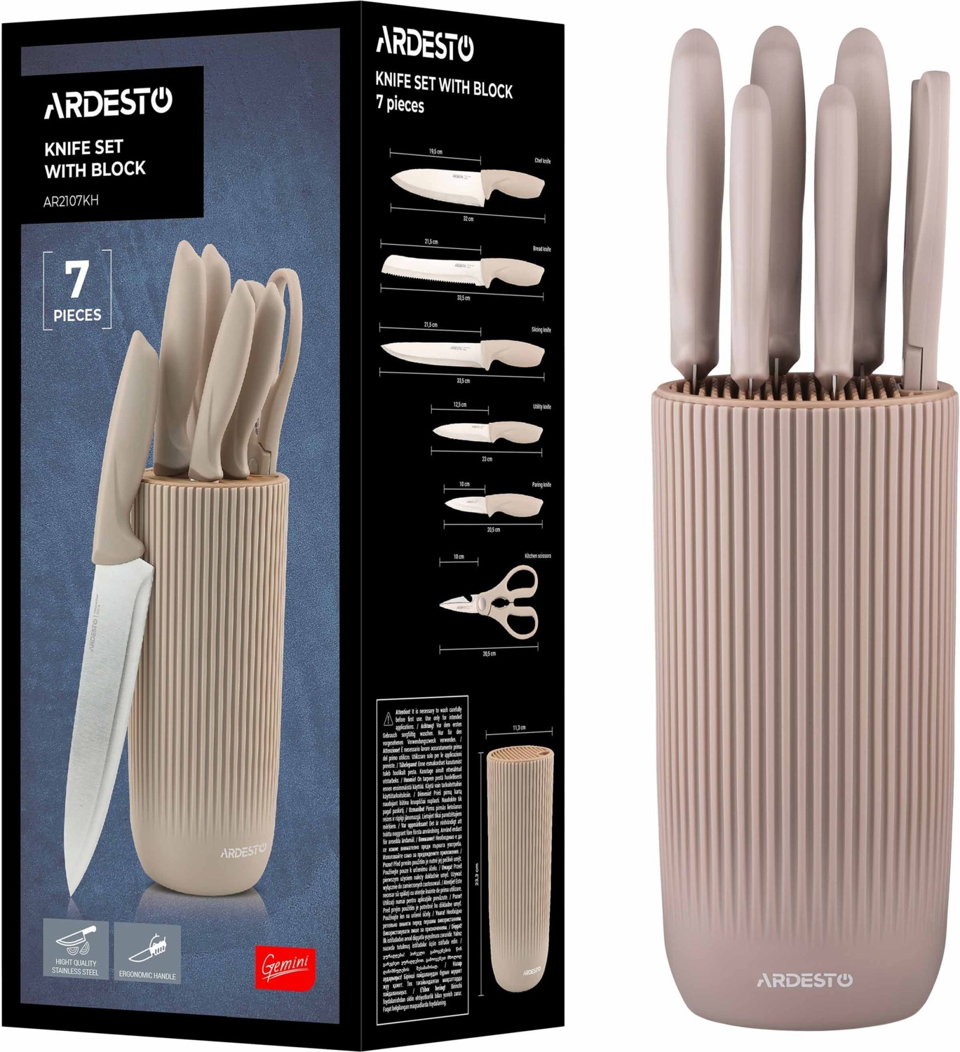 Набор ножей с блоком Ardesto Gemini, 7 предметов, бежевый (AR2107KH) фото