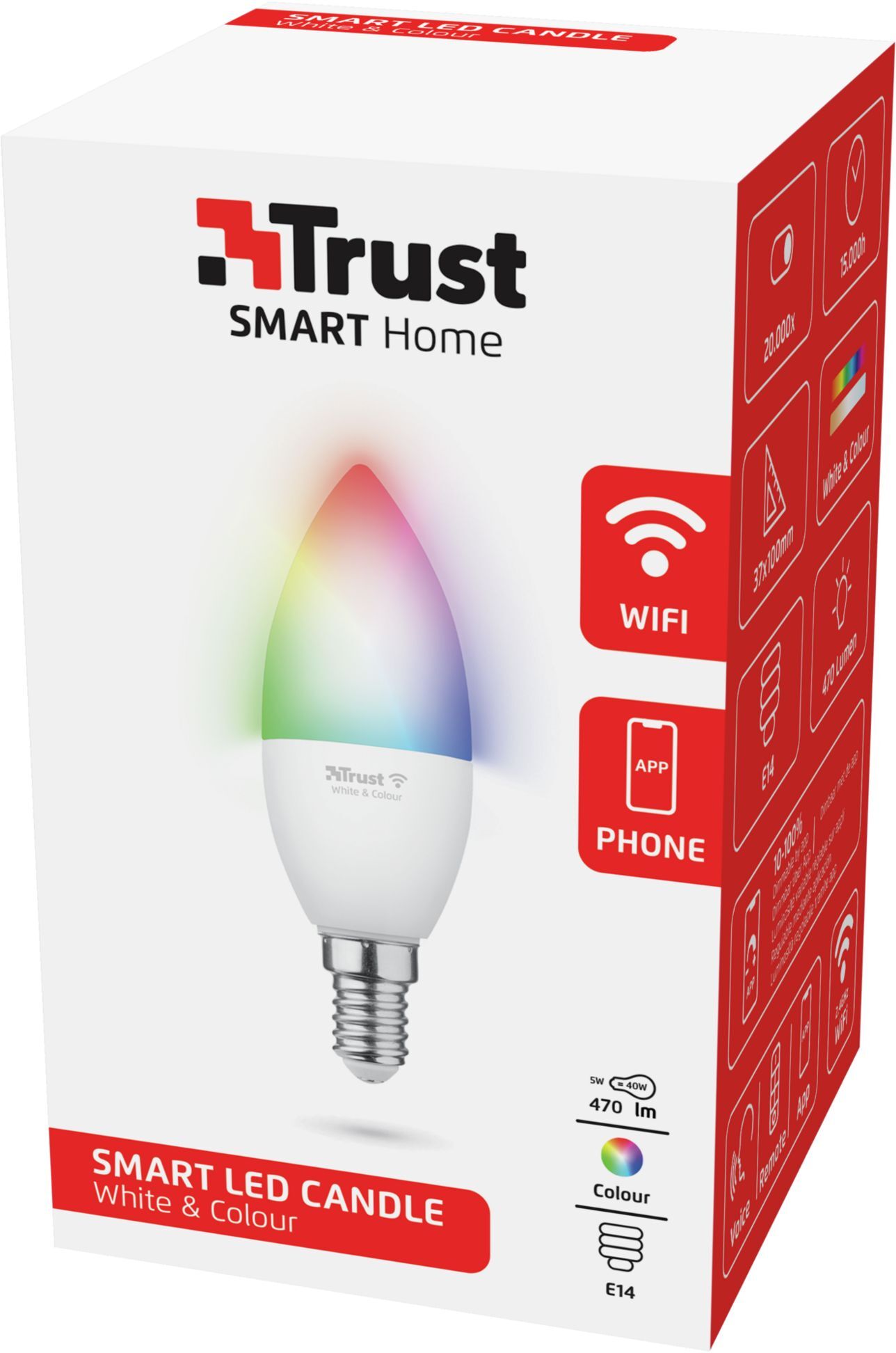 Лампа розумна Trust E14 470 Lumen, 1800-6500k, RGBCW, білий (71280_Trust)фото4