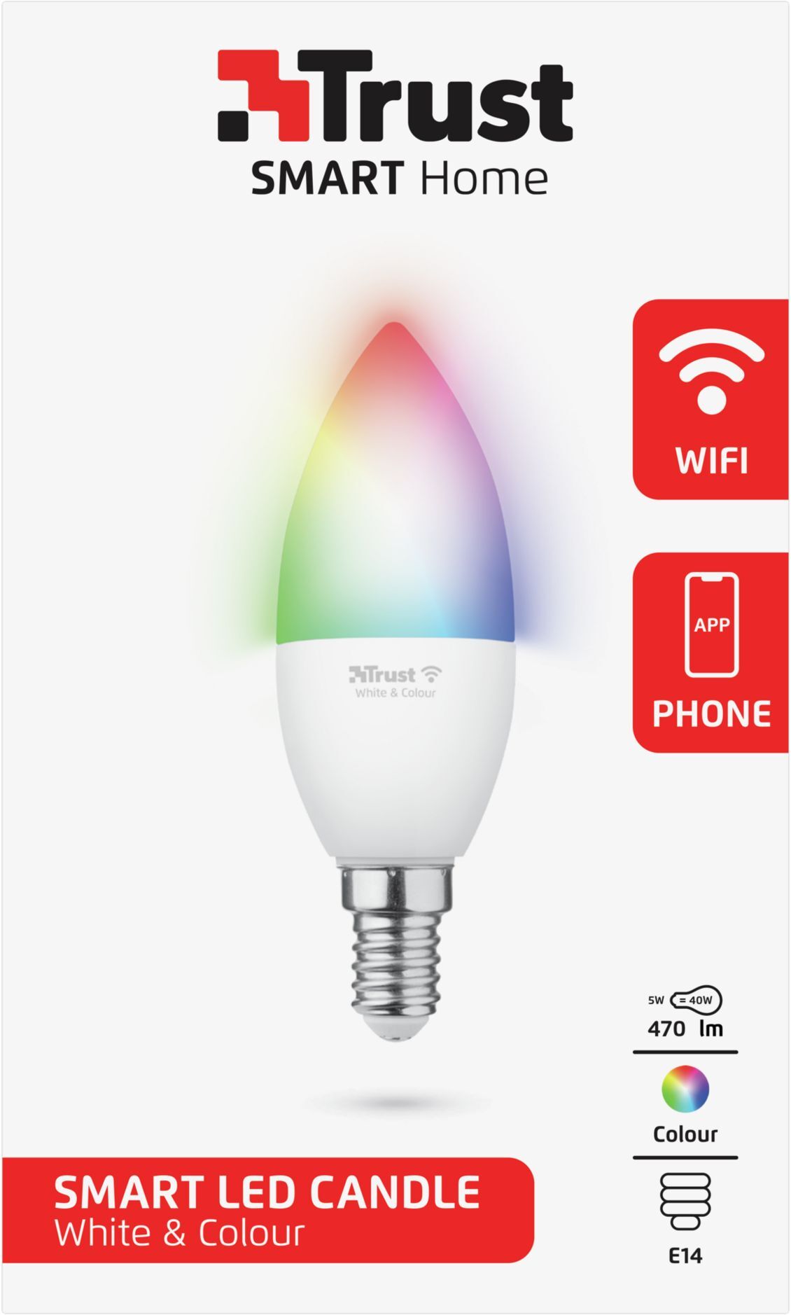 Лампа розумна Trust E14 470 Lumen, 1800-6500k, RGBCW, білий (71280_Trust)фото3