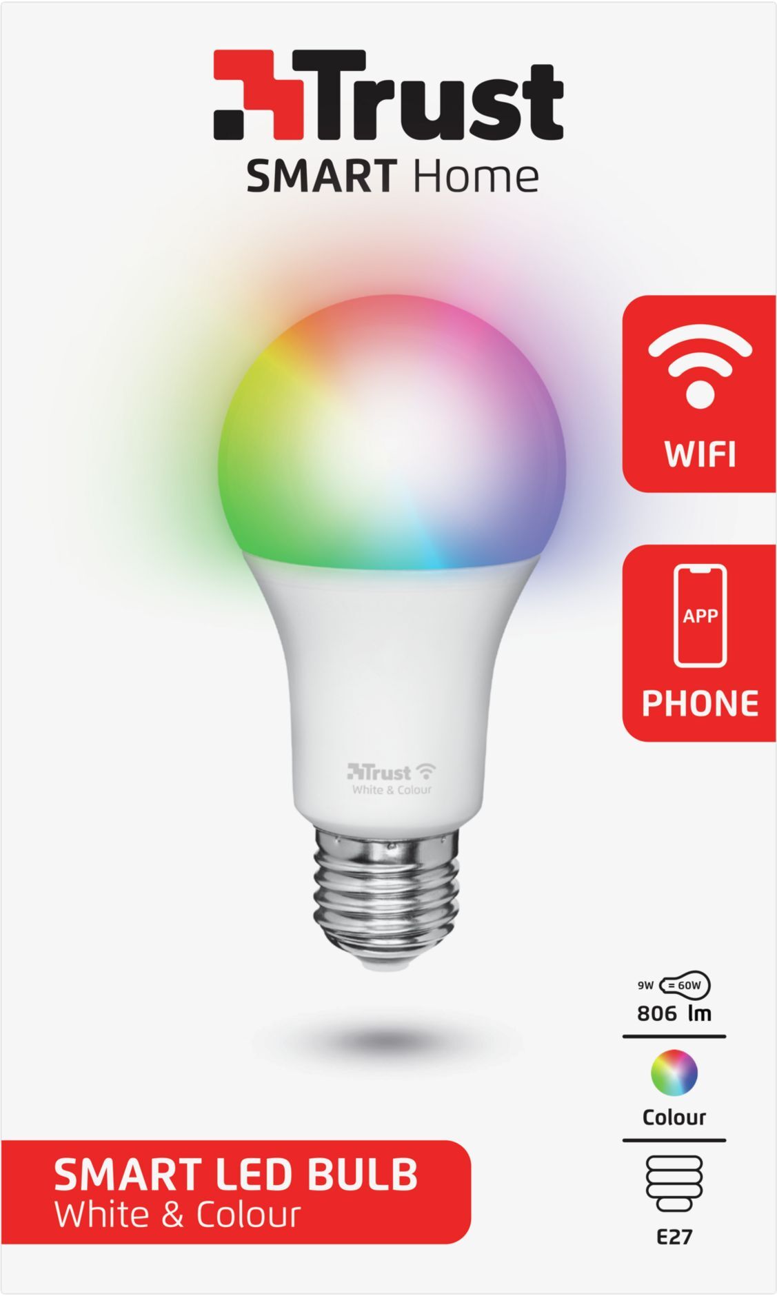 Лампа розумна Trust E27 806 Lumen, 1800-6500k, RGBCW, білий (71281_Trust)фото3