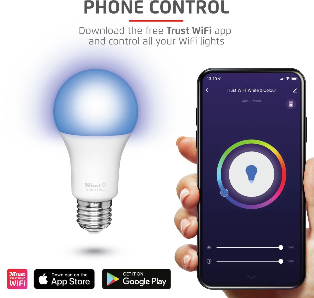 Лампа розумна Trust E27 806 Lumen, 1800-6500k, RGBCW, білий (71281_Trust)фото6