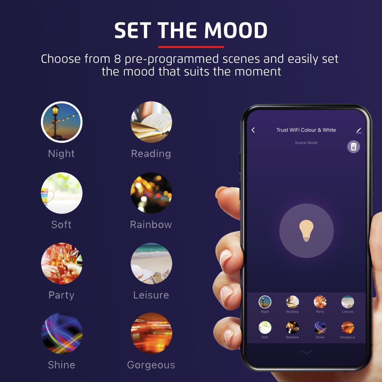 Лампа розумна Trust E27 806 Lumen, 1800-6500k, RGBCW, білий (71281_Trust)фото7