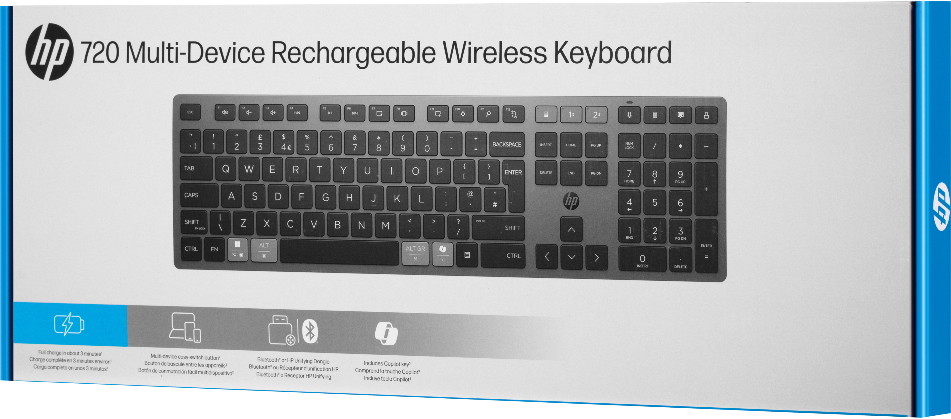 Клавиатура HP 720 Multi-Device Rechargeable, 109key, WL/BT, EN/UK, Black (9T5B1AA) фото 8