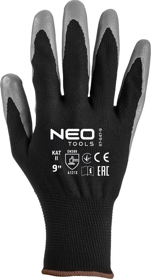 Перчатки рабочие Neo Tools, полиэстер с нитриловым покрытием, р.9, 12шт, серо-черные (97-647-9) фото 2