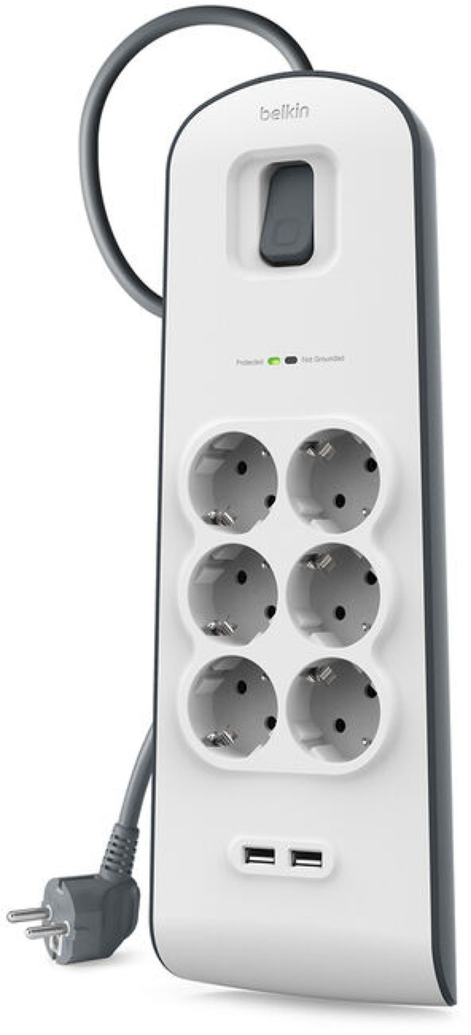 Мережевий фільтр Belkin 6хТип F, 2xUSB-A, 16А, защитой от перенапряжения (BSV604VF2M-V2)фото2