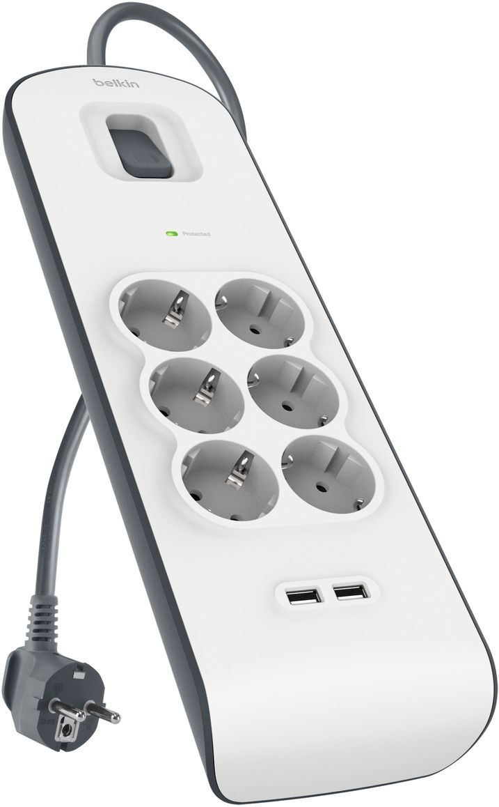 Сетевой фильтр Belkin 6хТип F, 2xUSB-A, 16А, защитой от перенапряжения (BSV604VF2M-V2) фото 