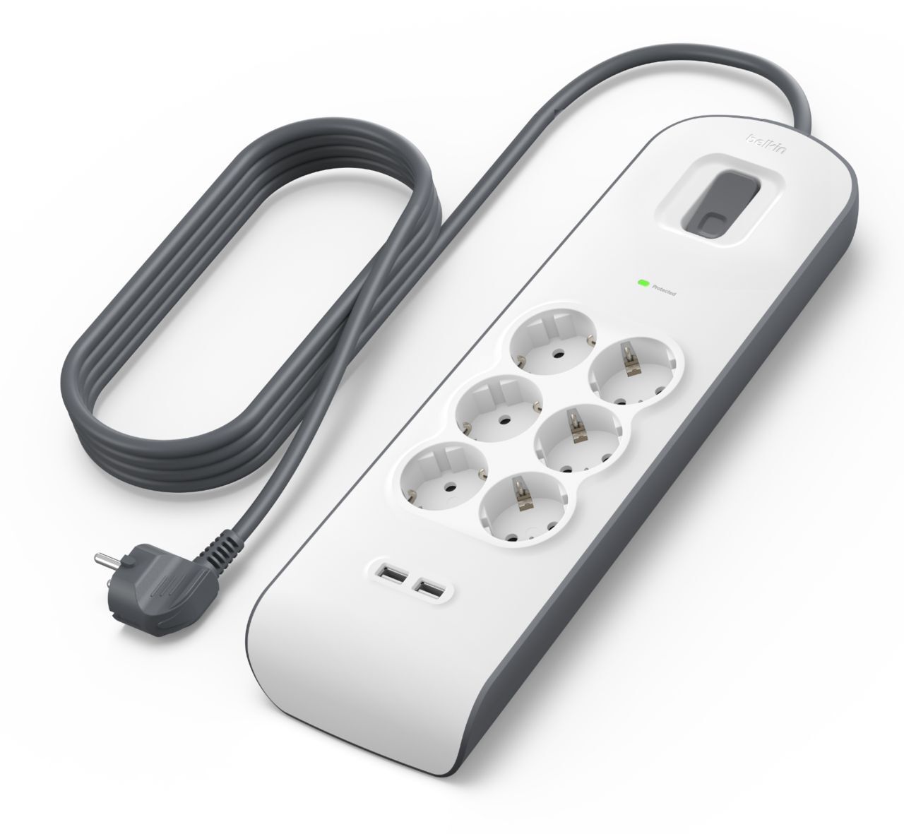 Сетевой фильтр Belkin 6хТип F, 2xUSB-A, 16А, защитой от перенапряжения (BSV604VF2M-V2) фото 
