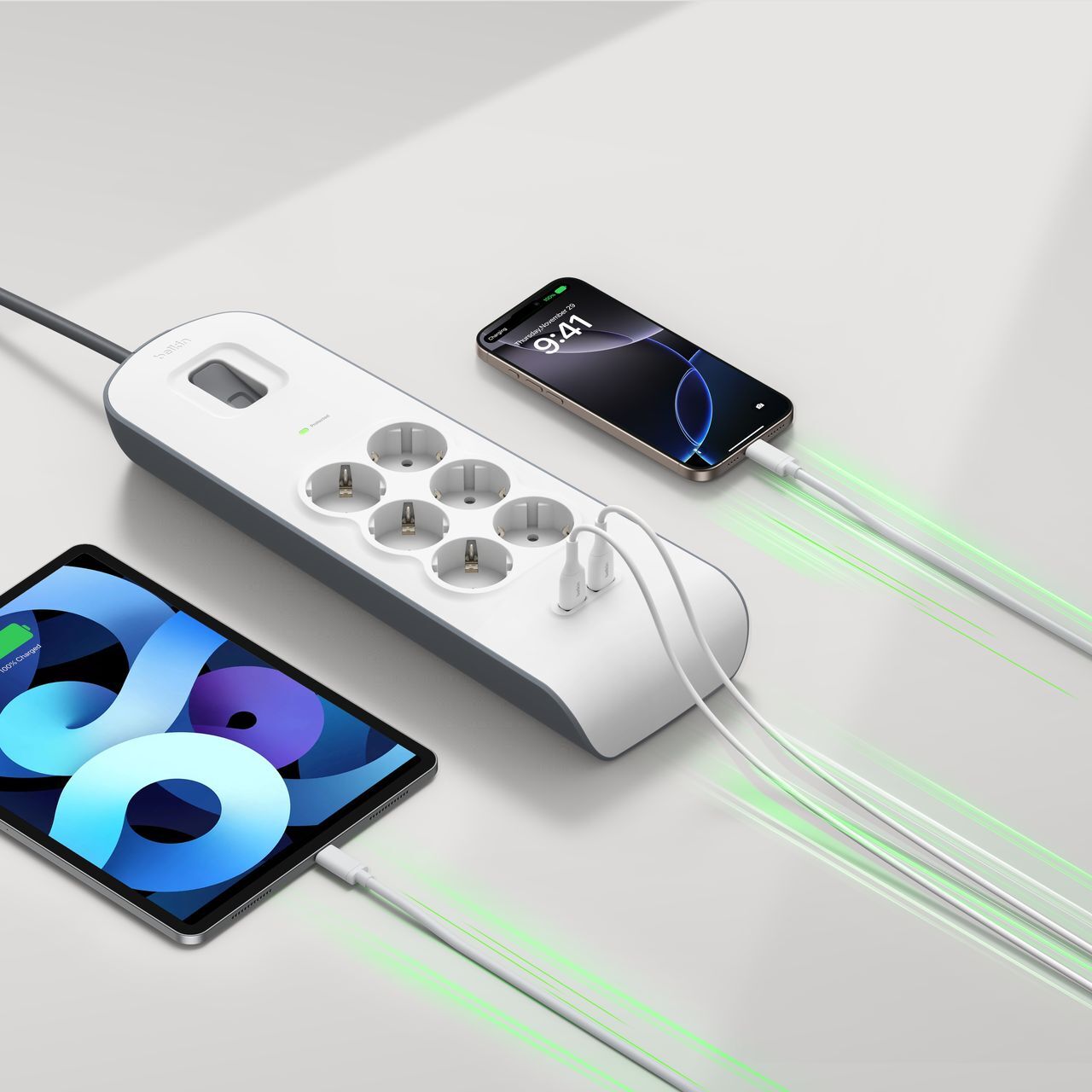 Сетевой фильтр Belkin 6хТип F, 2xUSB-A, 16А, защитой от перенапряжения (BSV604VF2M-V2) фото 