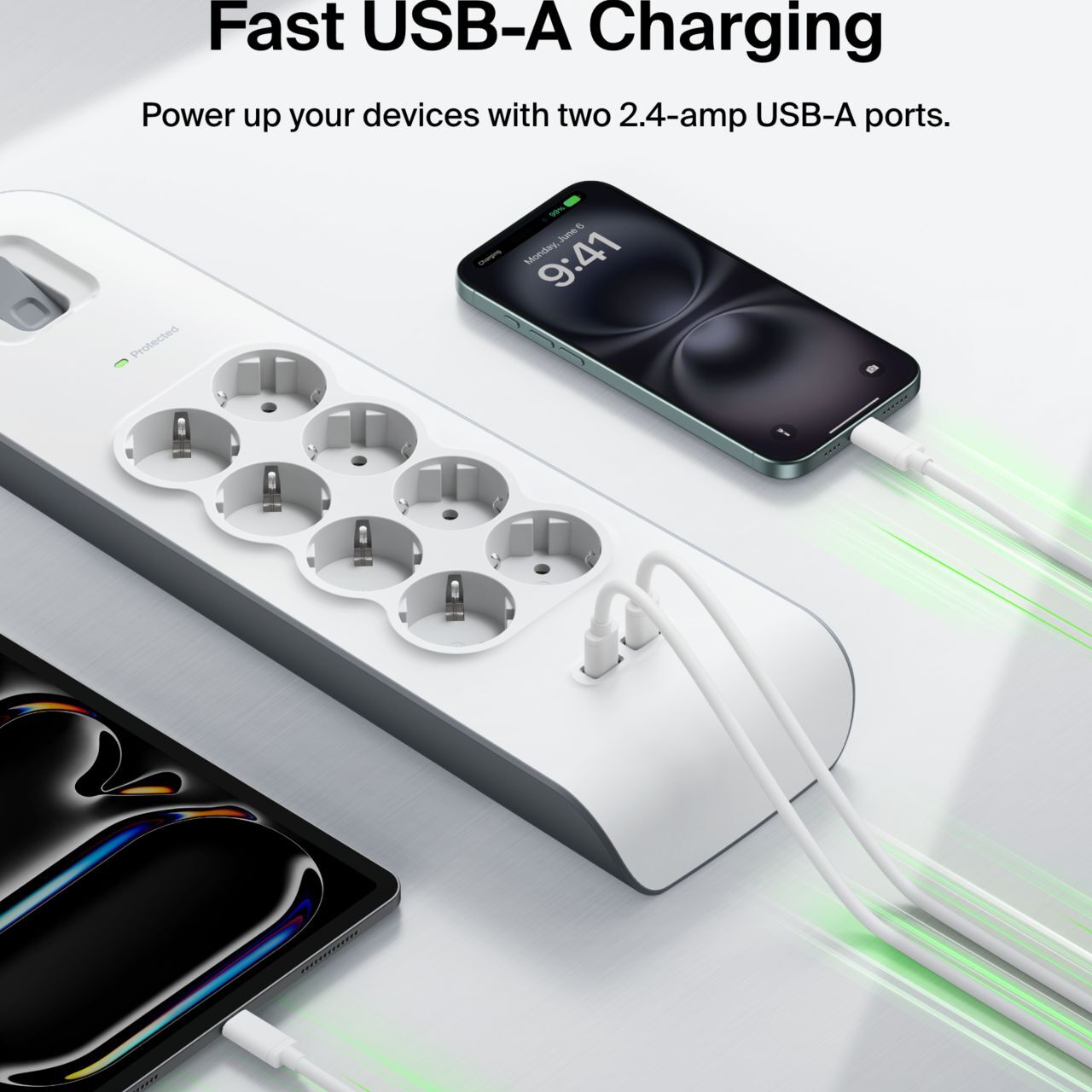 Сетевой фильтр Belkin 8хТип F, 2xUSB-A, 16А, защитой от перенапряжения (BSV804VF2M-V2) фото 