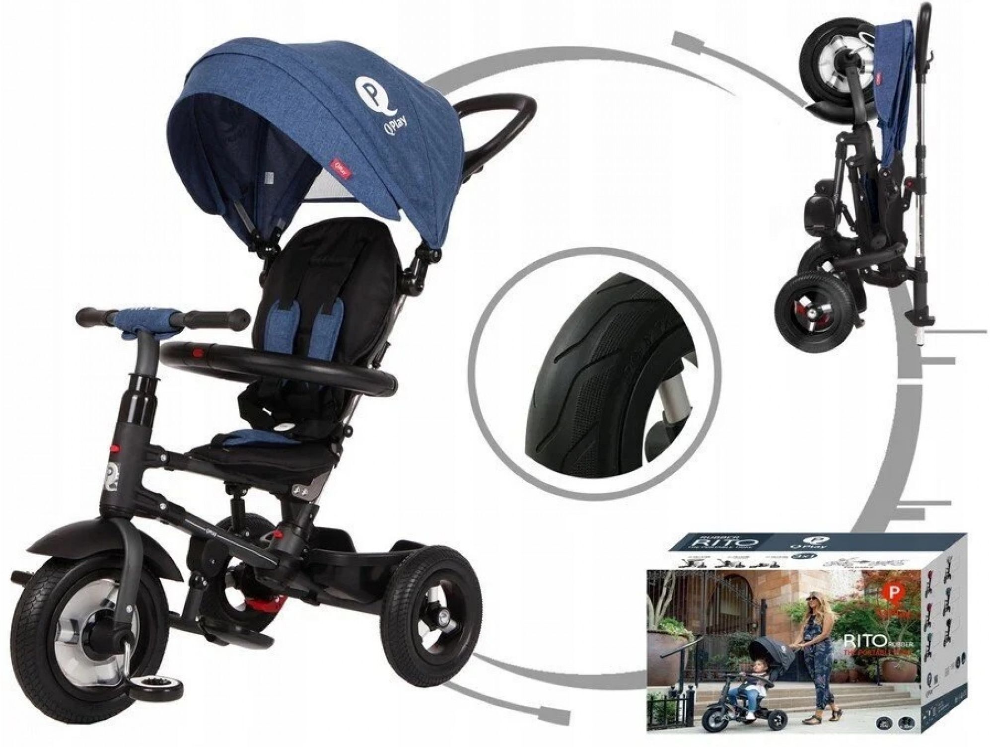 Велосипед трехколесный QPLAY Rito Rubber складной синий (S380-10BlueRubber) фото 6