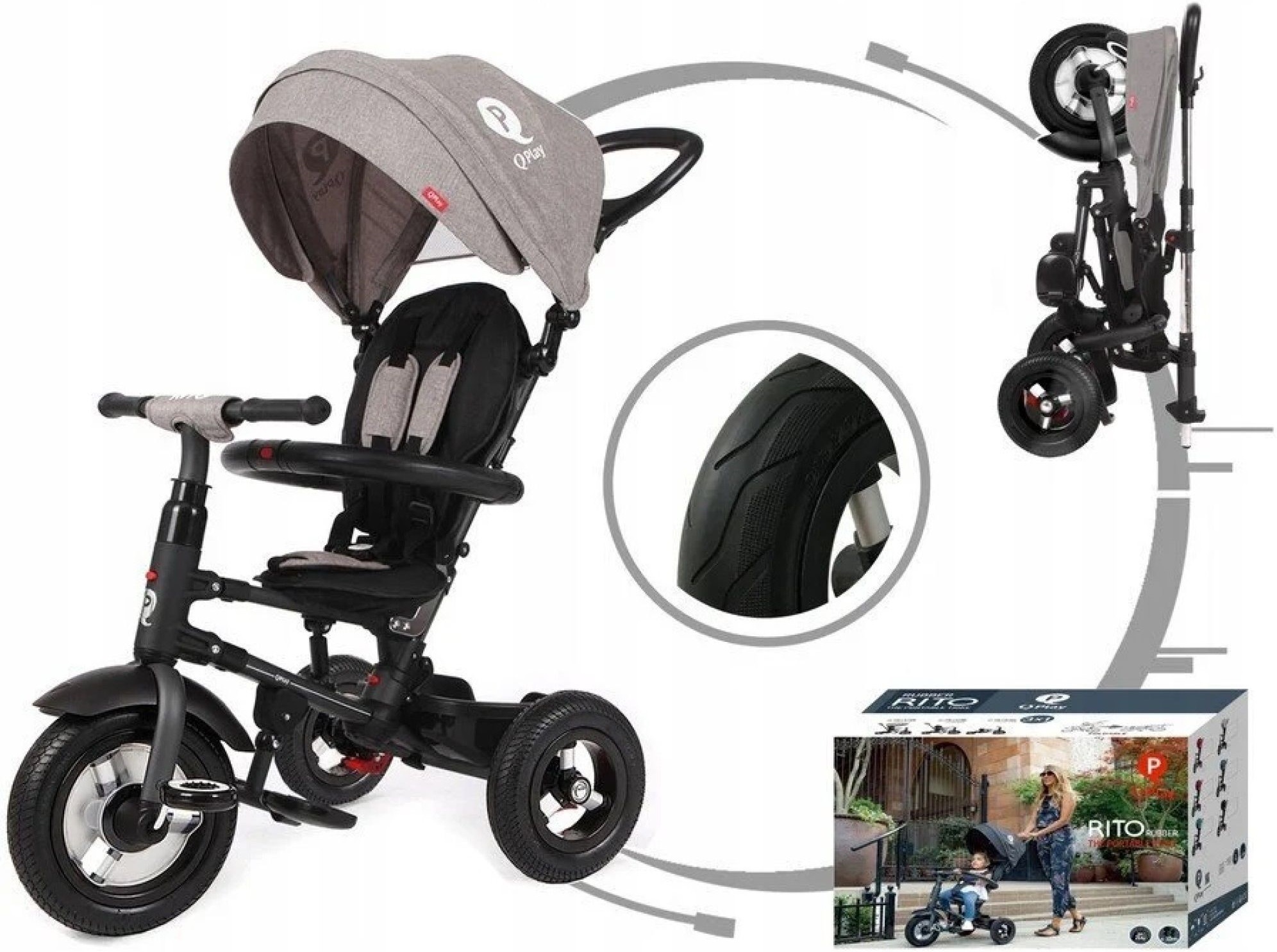 Велосипед трехколесный QPLAY Rito Rubber складной, серый (S380-10GreyRubber) фото 5