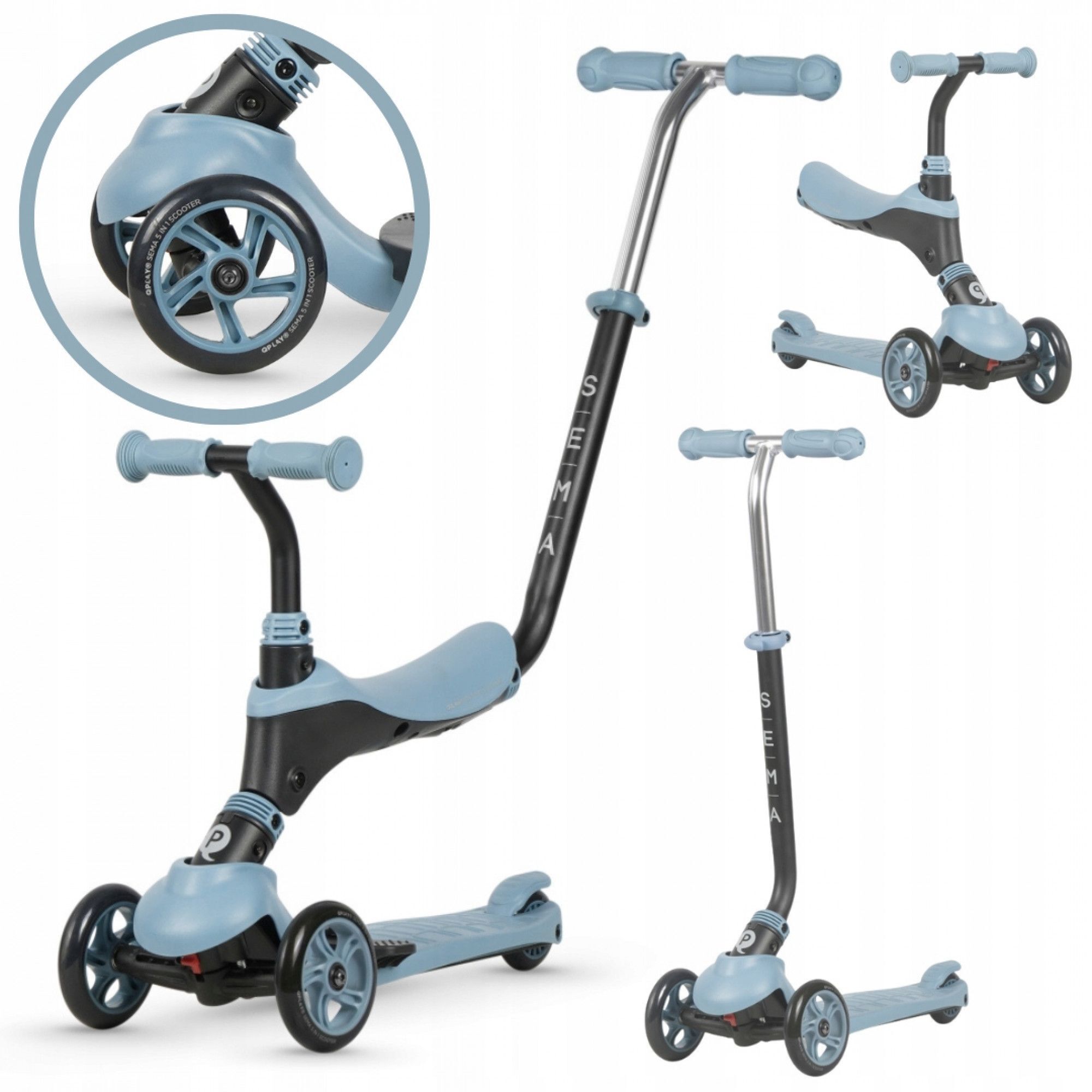 Самокат QPLAY Sema 5-в-1 триколісний блакитний (ST-004SemaBlue)фото7