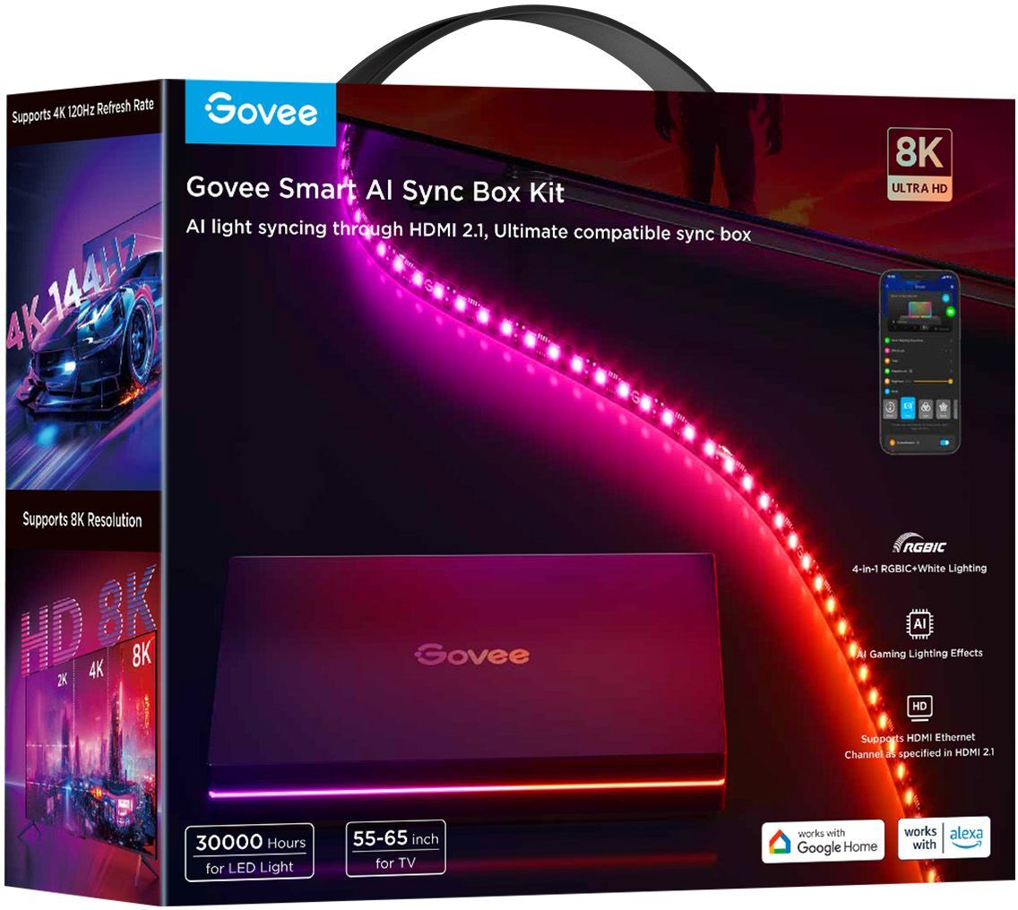 Набір підсвічування Govee H8604 AI Sync Box Kit 55-65', RGBWIC, WI-FI/Bluetooth, чорний (H8604C12)фото