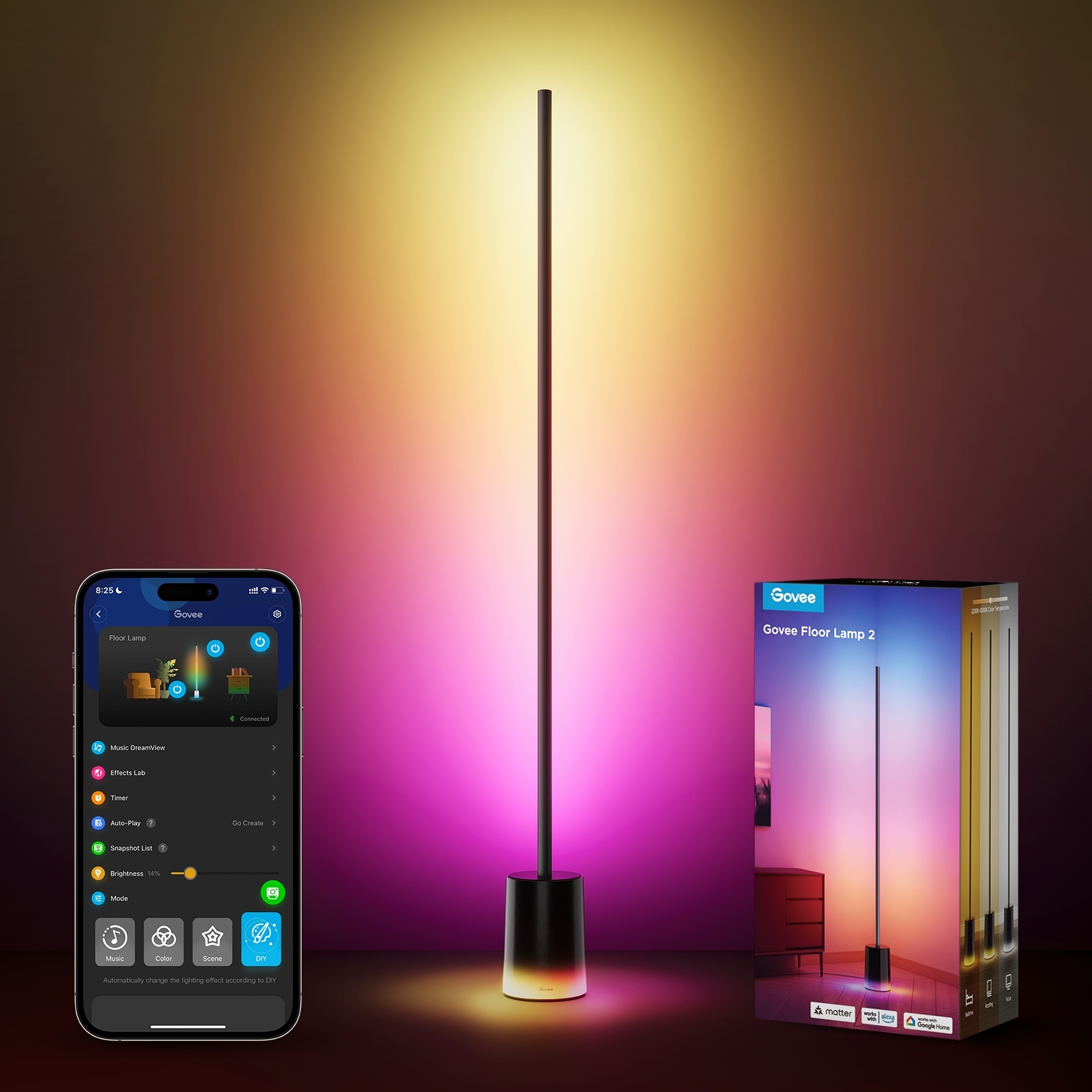 Торшер умный Govee H607C Floor Lamp 2, 1725Lm, RGBICWW, WI-FI/Bluetooth, черный (H607C311) фото 13
