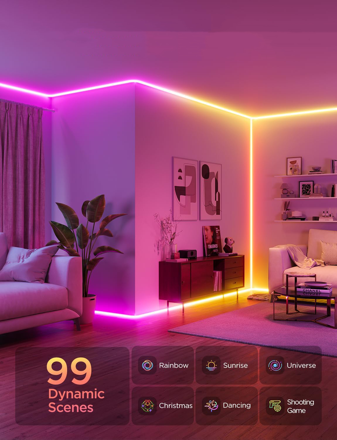 Лента светодиодная умная Govee H6641 Neon Rope Light for Wall Lining, 5м, білий (H66413D1) фото 6