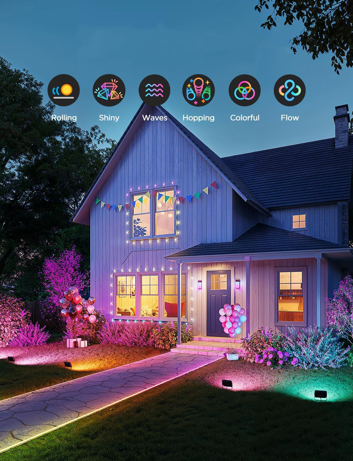 Набір настінних світильників Govee H8057 Outdoor FLood Lights, 4шт, RGBICWW, WI-FI/Bluetooth, Black (H8057C11)фото