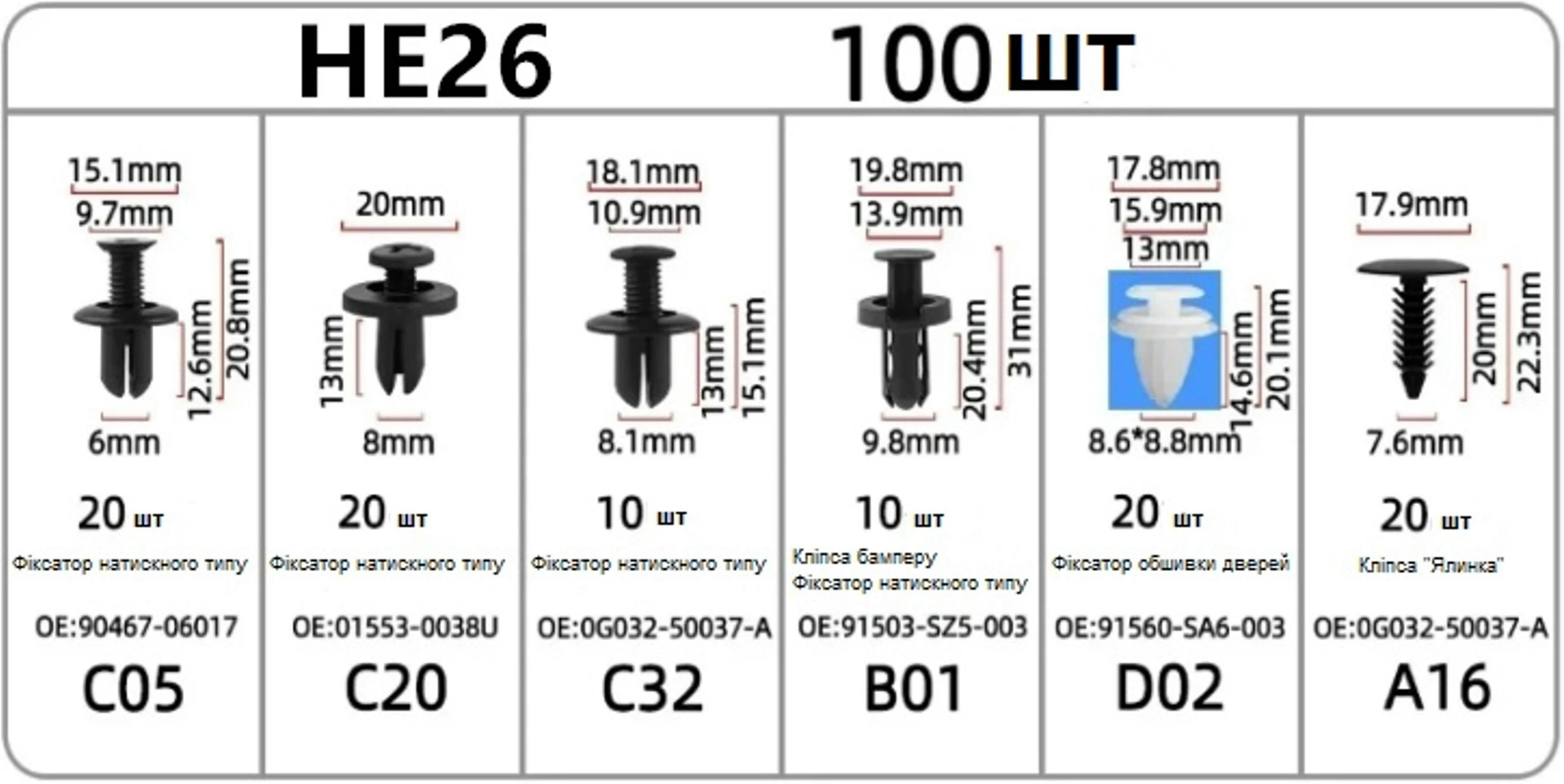 Комплект Poputchik инструменты для снятия обшивки + автомобильные клипсы 100шт (24-144/CG100) фото 5