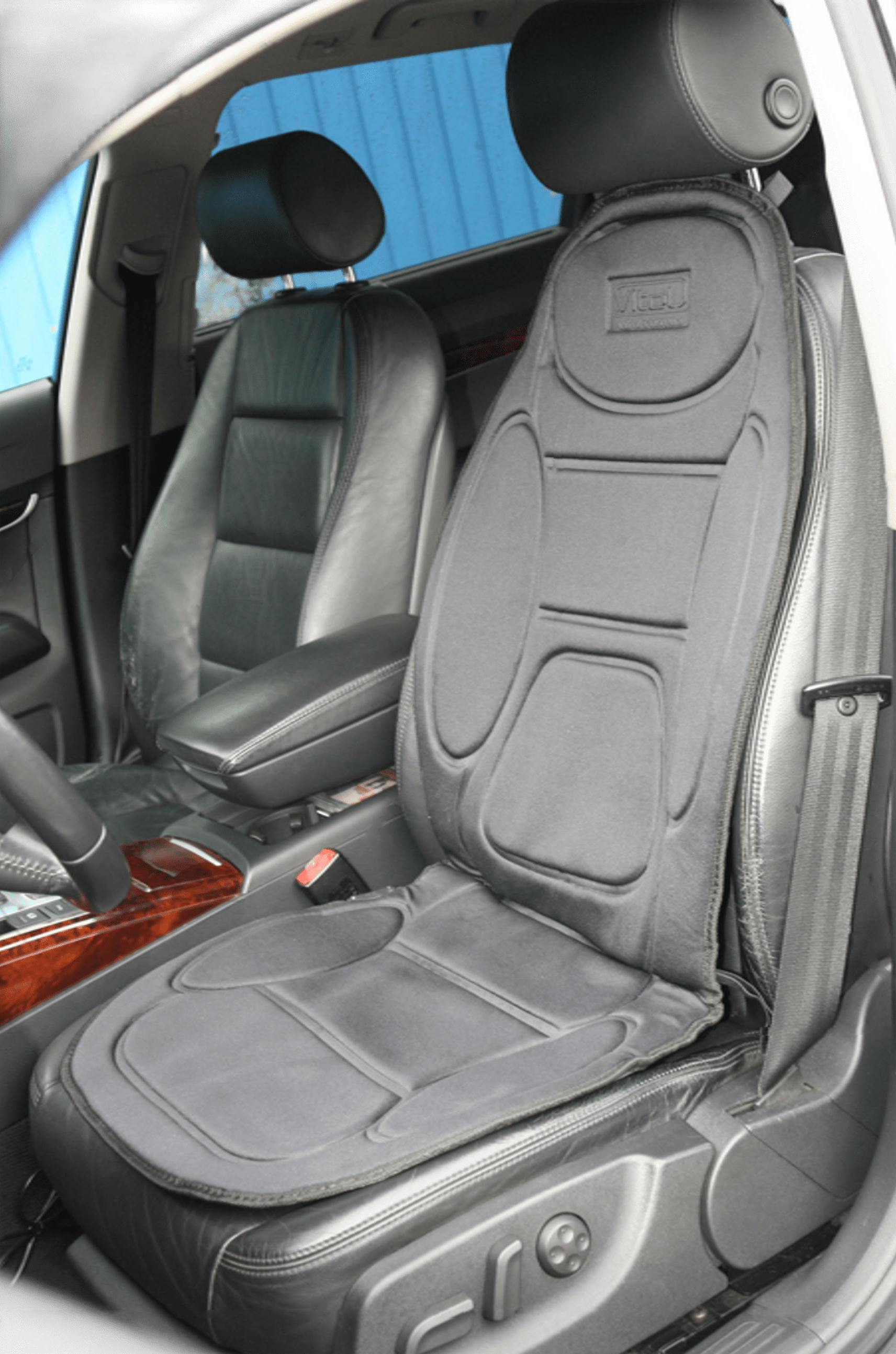 Накидка на сиденье Дорожная карта с подогревом 12В черная высокая (DK-515BK) фото 3