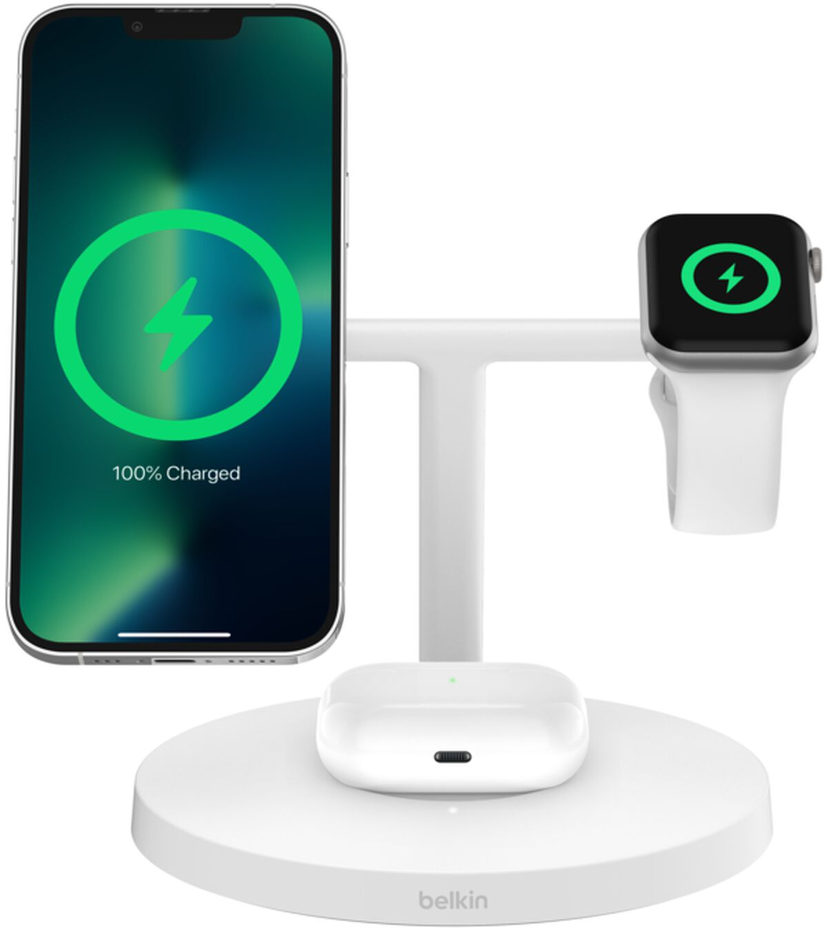 Бездротовий зарядний пристрій Belkin 3in1 Stand Qi2 15Вт, White (WIZ032KQWH)фото4