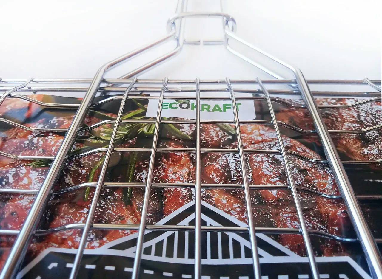 Решетка-гриль Ecokraft с деревянной ручкой средняя 22x34см (ZDBQ-40G) фото 2