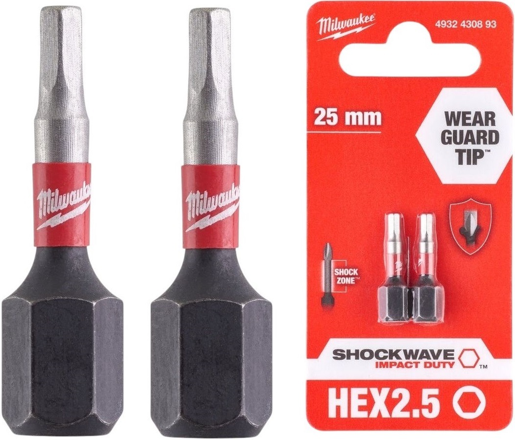 Набор бит Milwaukee Shockwave Hex2.5х25мм, 2шт (4932430893) фото 4
