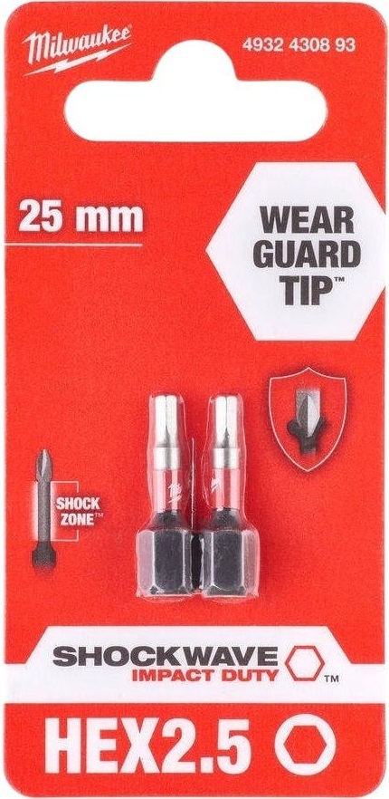 Набор бит Milwaukee Shockwave Hex2.5х25мм, 2шт (4932430893) фото 5