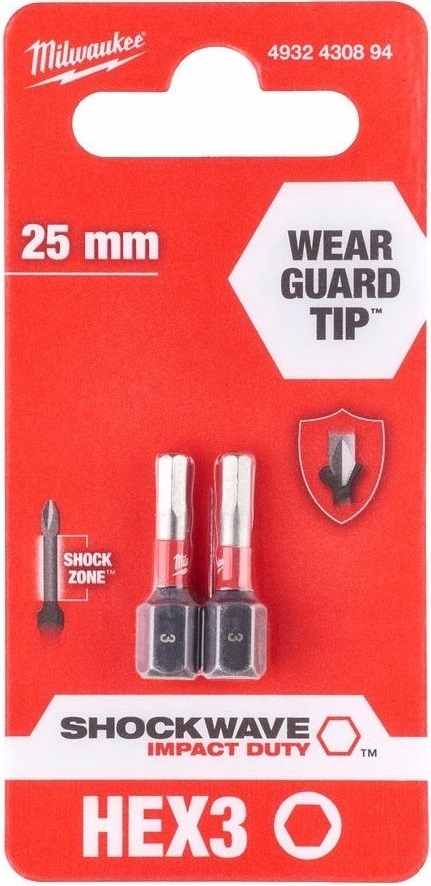 Набір біт Milwaukee Shockwave Hex3х25мм, 2шт (4932430894)фото4