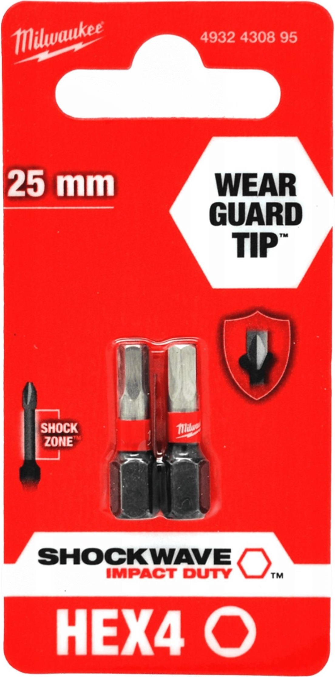 Набор бит Milwaukee Shockwave Hex4х25мм, 2шт (4932430895) фото 4