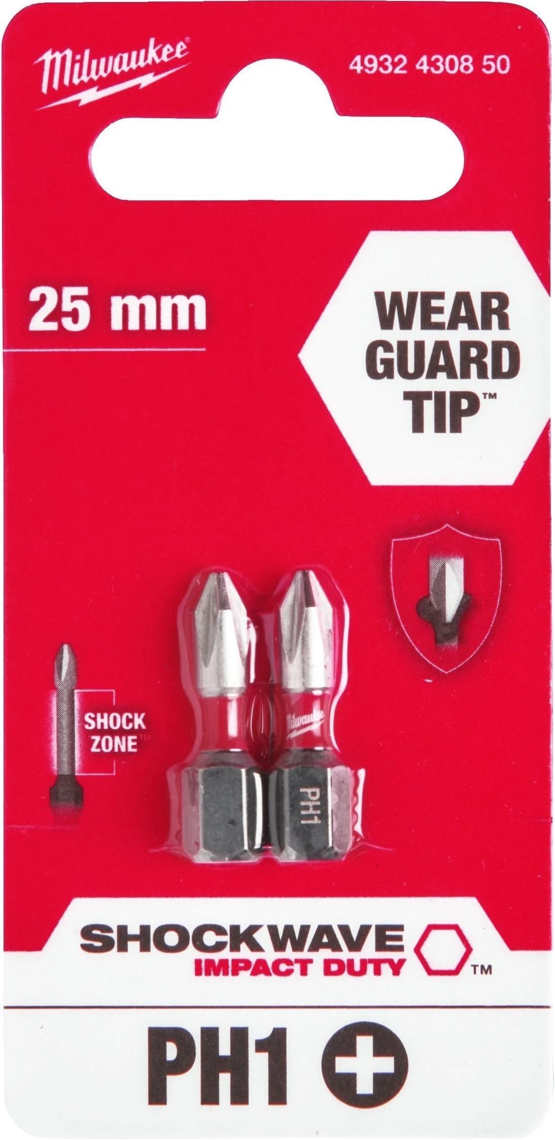 Набір біт Milwaukee Shockwave PH1х25мм, 2шт (4932430850)фото