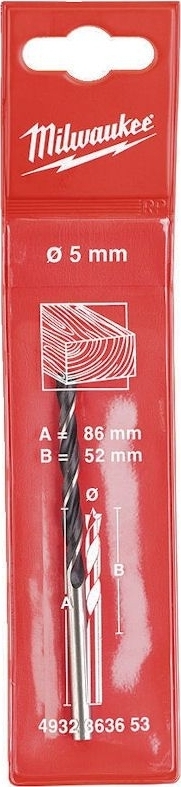 Свердло по дереву спіральне Milwaukee, 5x52x86мм (4932363653)фото