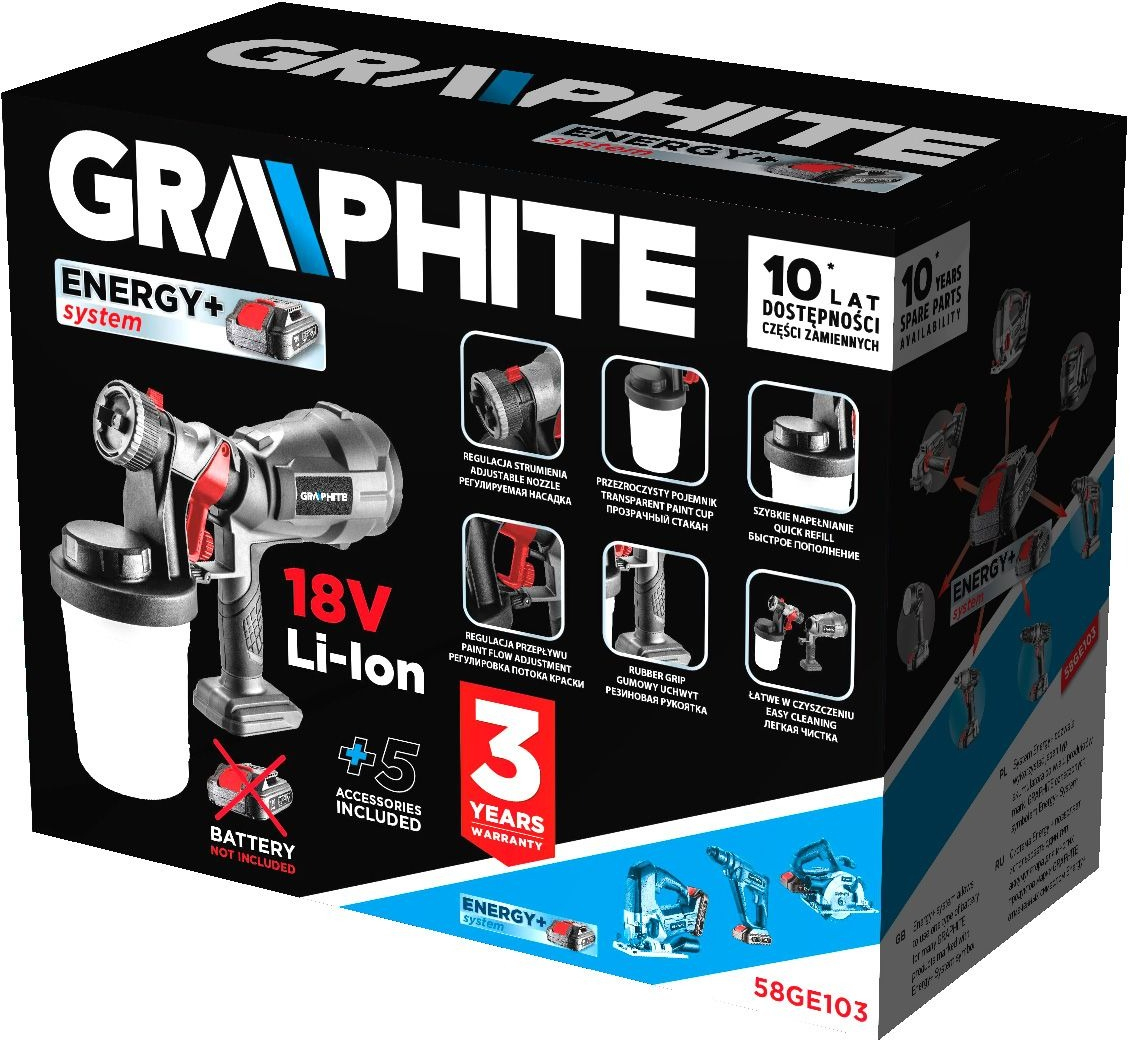 Краскораспылитель аккумуляторный GRAPHITE Energy+ 18В (без АКБ и ЗУ), (58GE103) фото 12