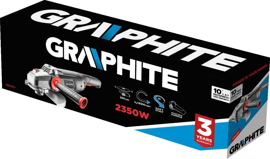 Шлифмашина угловая GRAPHITE 230мм 2350Вт 6500об·мин 4.85кг (59G207) фото 2