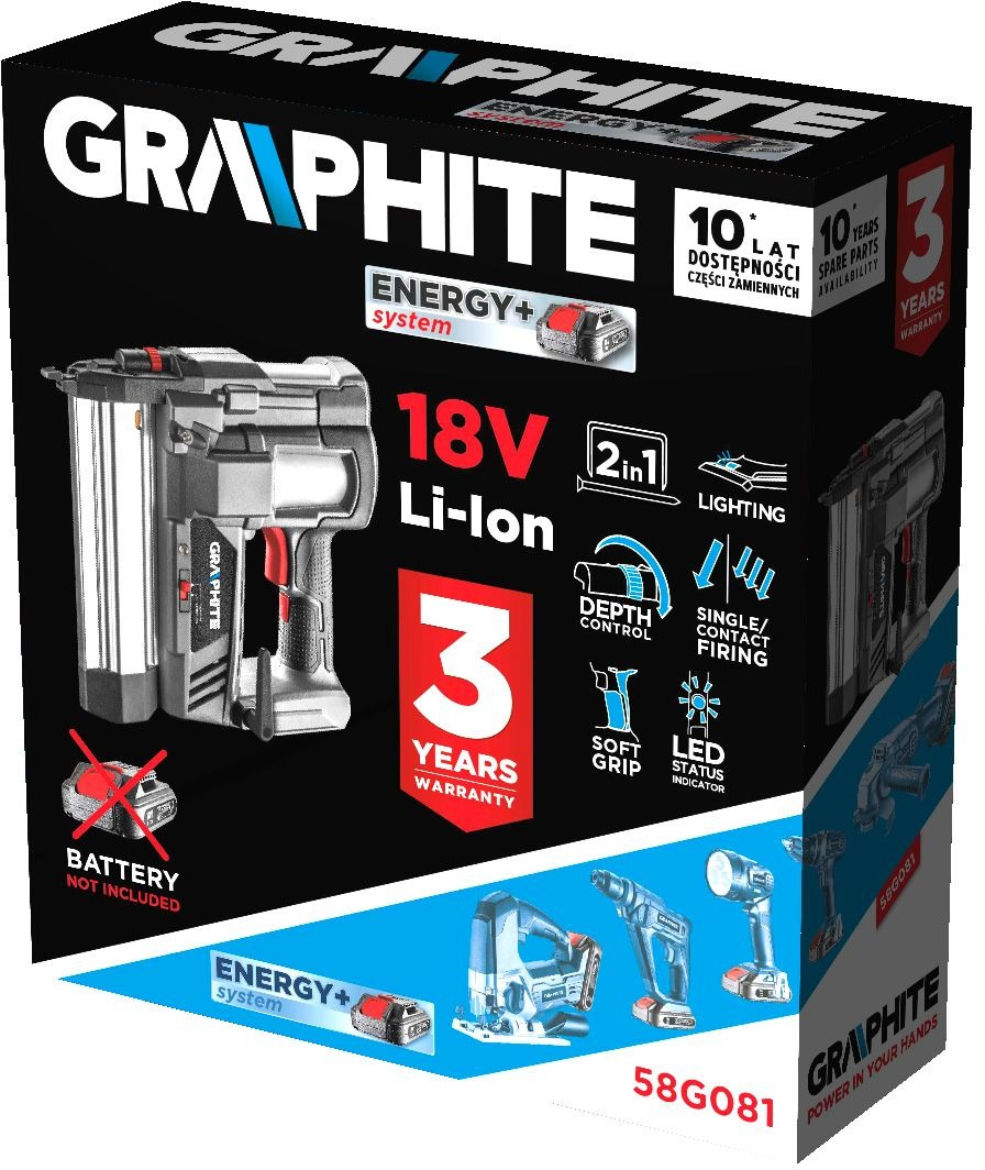 Цвяхозабивач акумуляторний GRAPHITE Energy+ 18В без АКБ та ЗП (58G081)фото