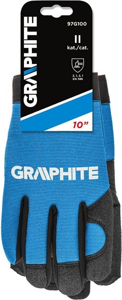 Перчатки рабочие GRAPHITE черно-голубые р.10 (97G100) фото 