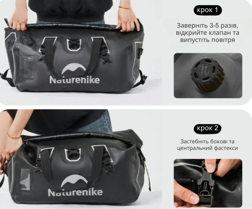 Водонепроникна дорожня сумка Naturehike CNK2450XB015, 40 л, чорнафото