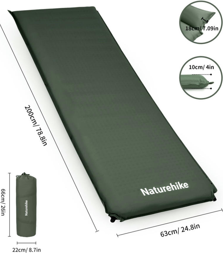 Килимок самонадувальний одномісний Naturehike CNK2450WS020, 100 мм, темно-зеленийфото2