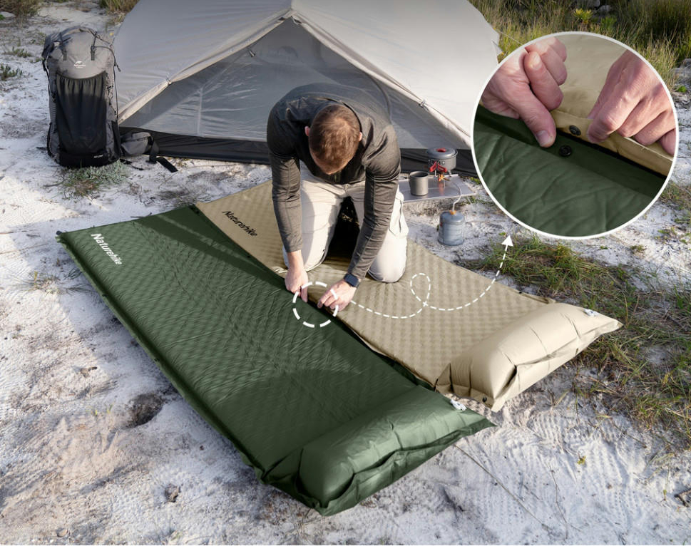 Килимок самонадувальний одномісний з подушкою Naturehike CNK2450WS020, 100 мм, темно-зеленийфото6