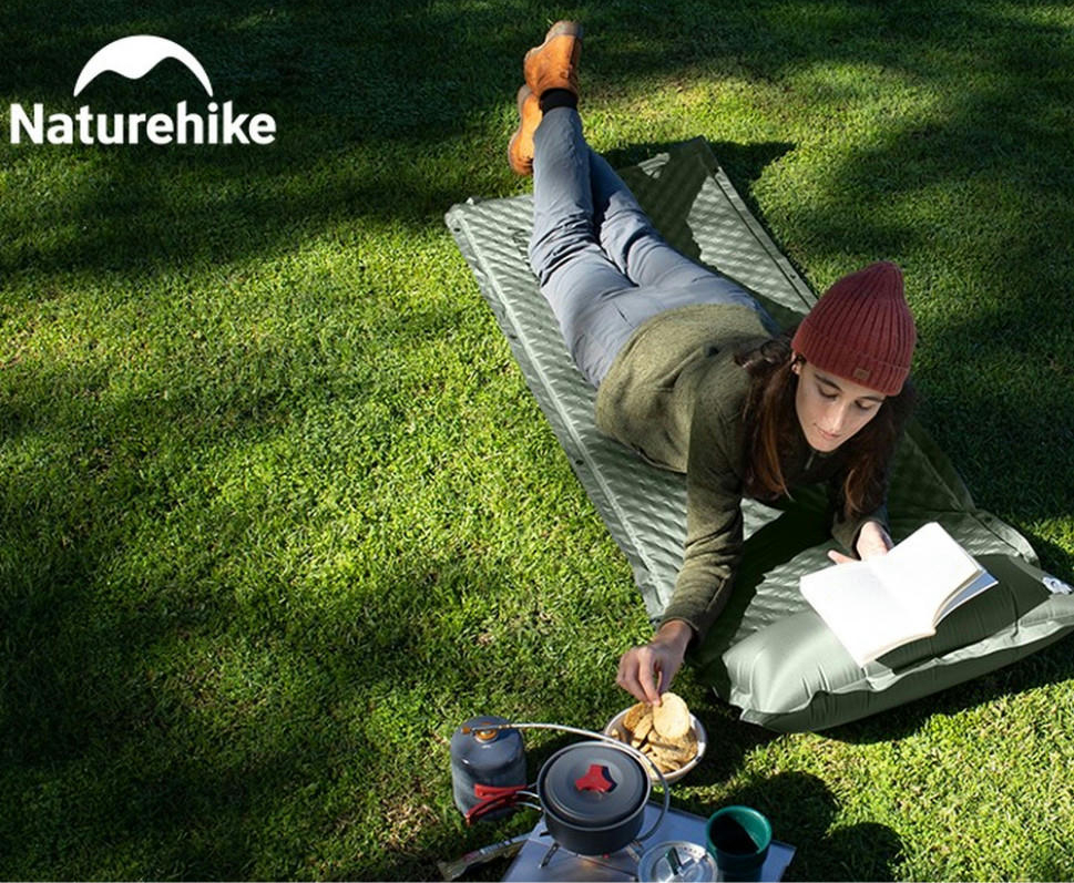 Килимок самонадувальний одномісний з подушкою Naturehike CNK2450WS020, 100 мм, темно-зеленийфото5