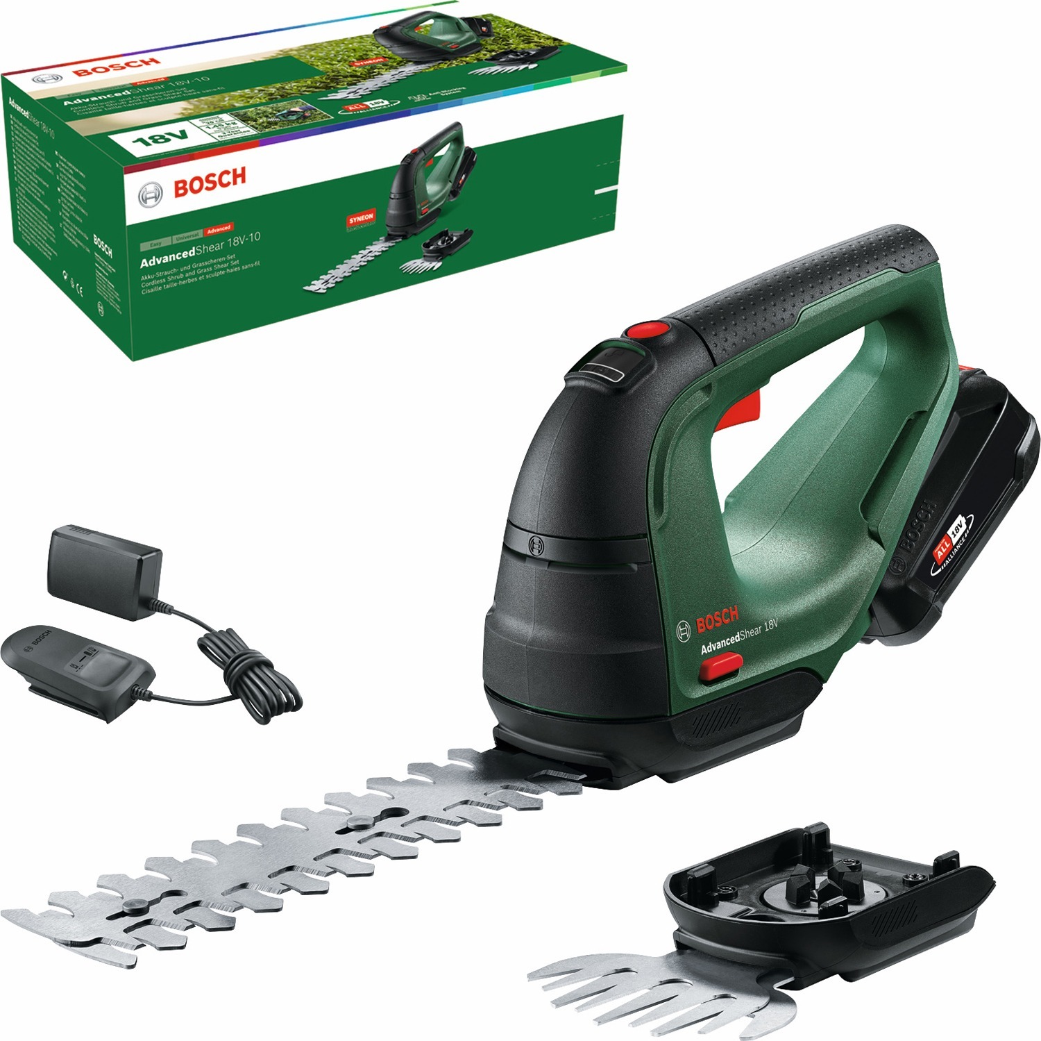 Ножиці для трави акумуляторні Bosch AdvancedShear 18V-10 + насадка кущоріз (0.600.857.000)фото